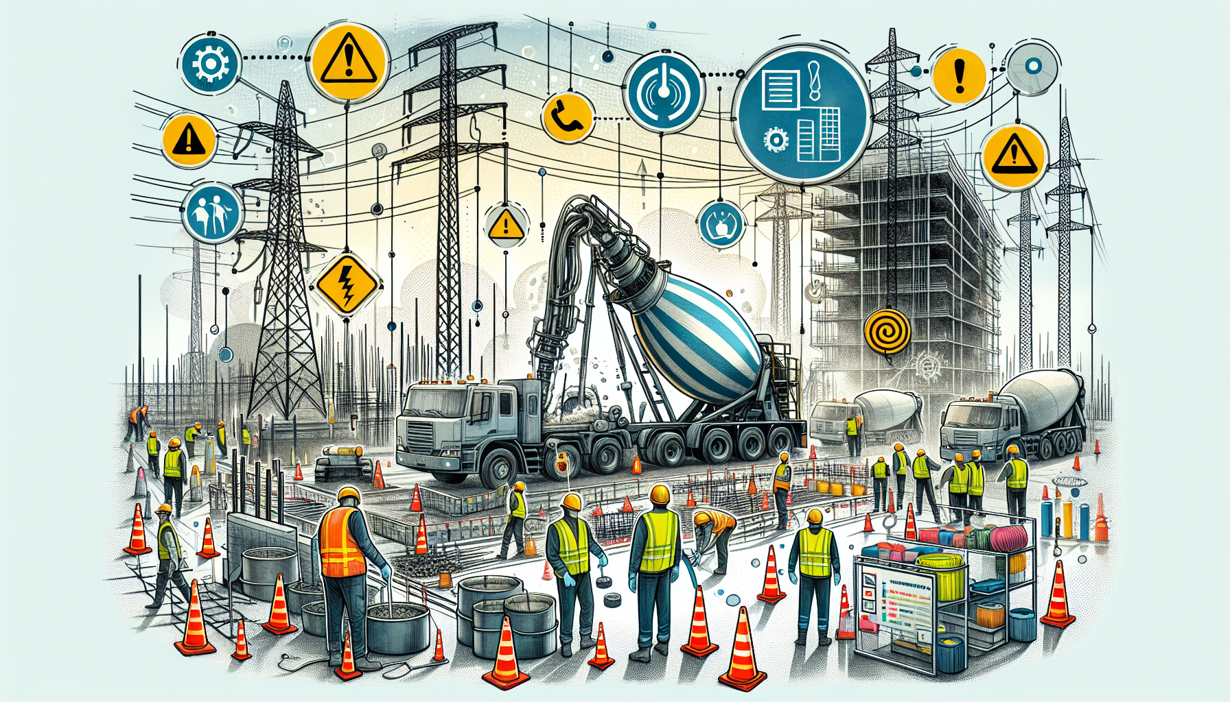 A visual representation of managing risks and hazards in concrete pumping operations.