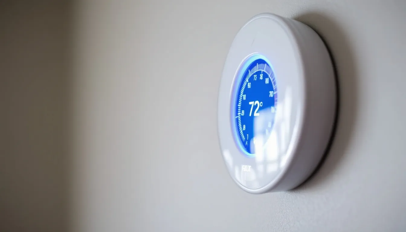 The image shows an indoor temperature gauge indicating a comfortable 72 degrees, symbolizing effective air conditioning and optimal cooling for a home. This temperature reflects energy efficiency and the importance of maintaining a comfortable environment year-round.