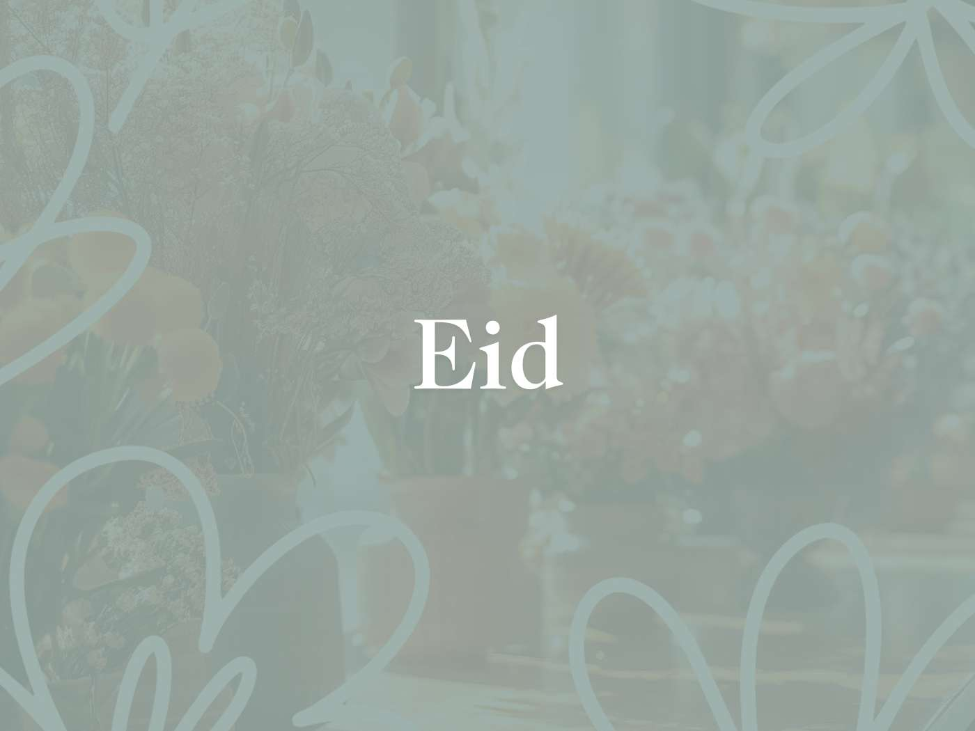 Eid celebration theme with floral decorations representing the significance of the occasion in Islam, celebrated to honor God, from the Eid Collection by Fabulous Flowers and Gifts.