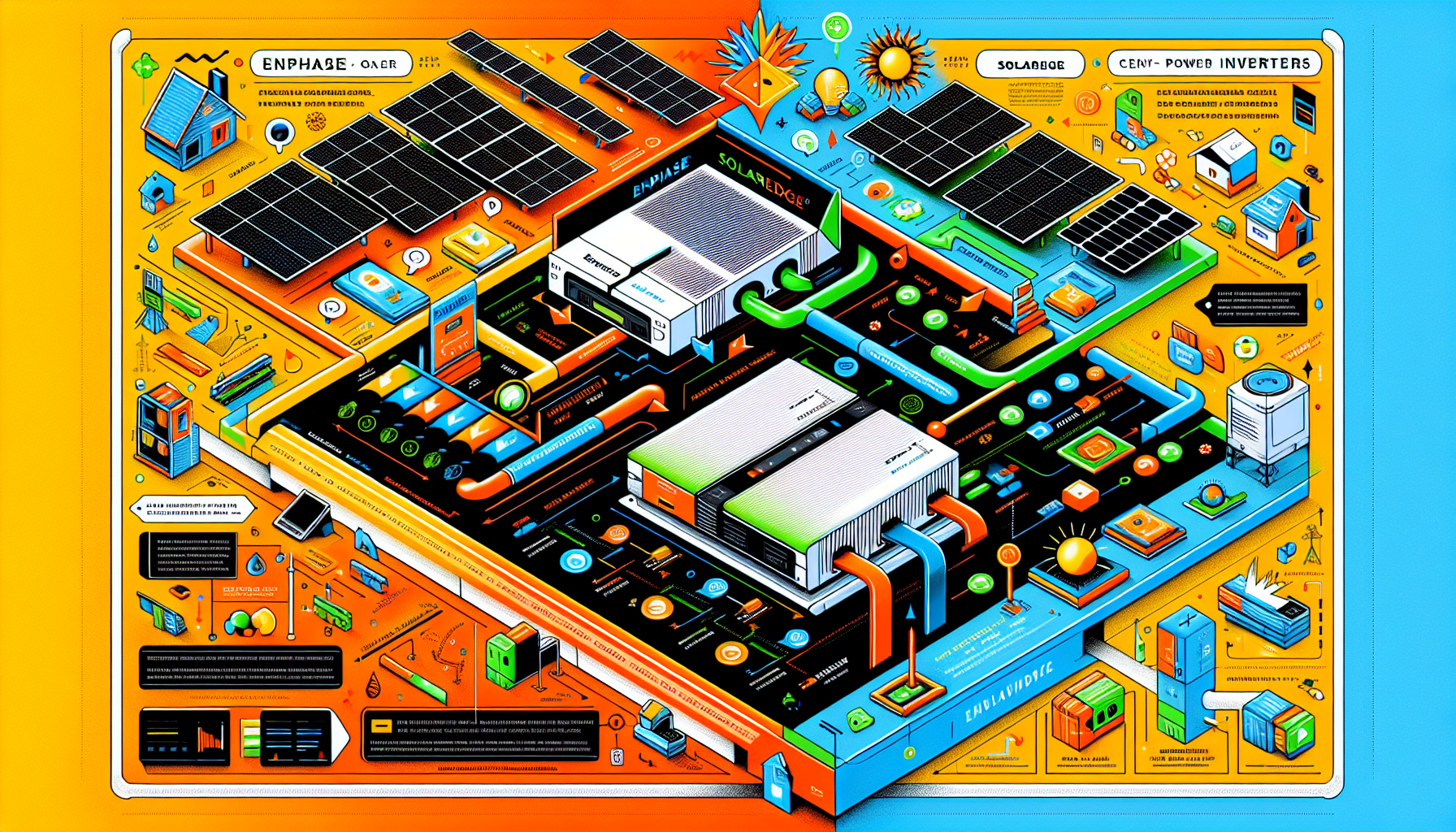 A visual representation of the key differences between Enphase and SolarEdge solar systems.