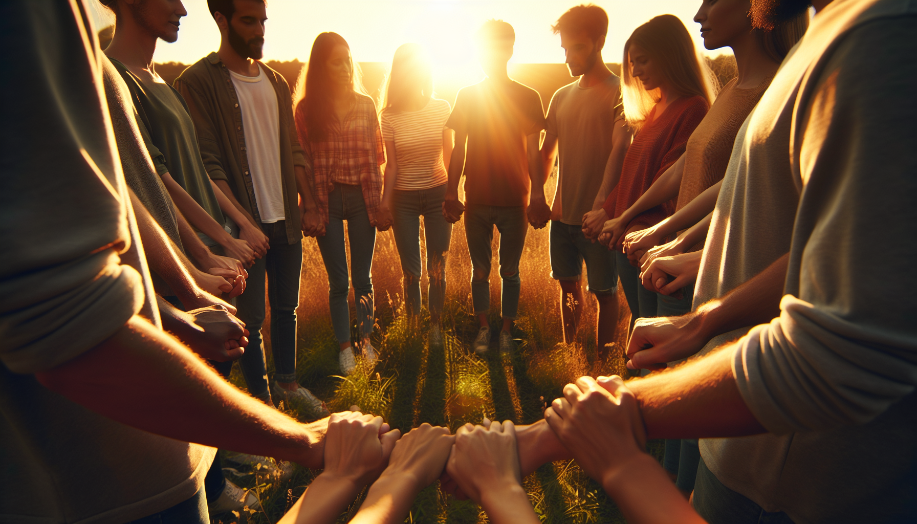 Group of people holding hands in a circle as a symbol of support