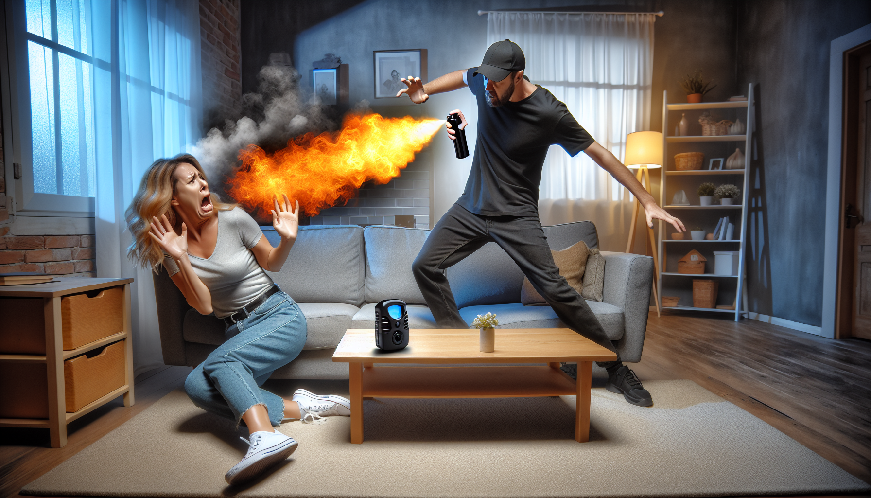 A home invasion scenario with a person using non-lethal self-defense options
