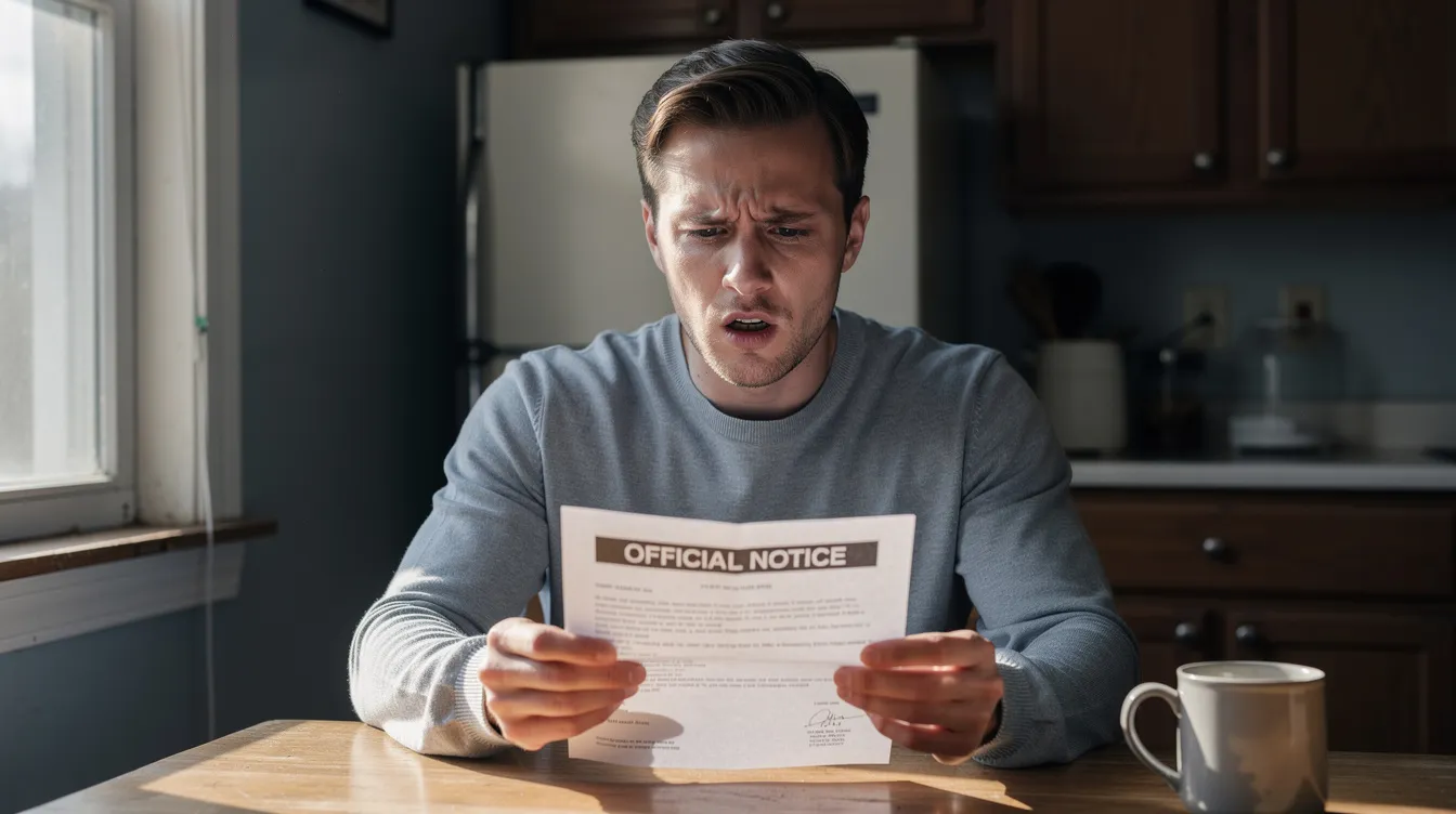 e6769966 8098 4499 85d2 e79fb4982e10 A person appears concerned while seated at their kitchen table, reading an official letter that likely pertains to their financial obligations, possibly related to a loan agreement or the responsibilities of a loan guarantor. The atmosphere suggests they are contemplating the potential legal consequences of borrower defaults and the implications for their credit history.