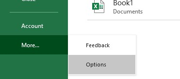 Excel options.