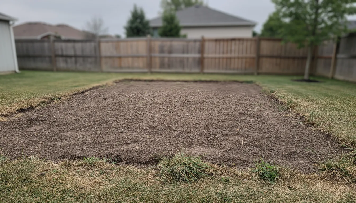 The image shows a cleared and level backyard space where an old shed once stood, now ready for new landscaping. This open space reflects the shed removal process, showcasing a clean area free of debris, ideal for homeowners looking to enhance their property.