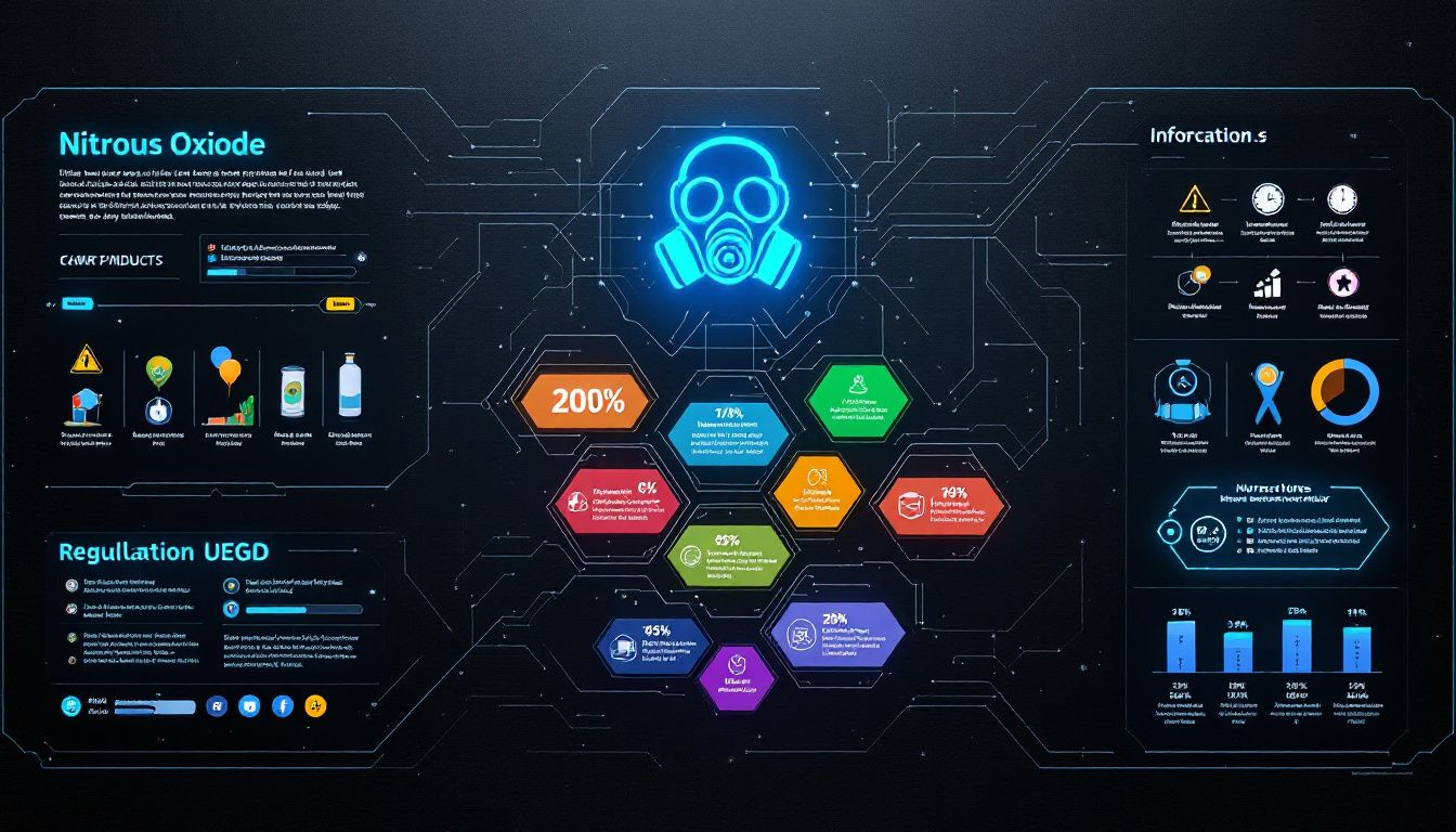 A visual representation of legal documents and regulations concerning nitrous oxide products.