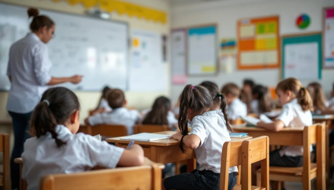 Das Bild zeigt Kinder, die in einem Klassenraum aktiv lernen und an einem Projekt arbeiten. Sie nutzen verschiedene Materialien, um ihre Fähigkeiten zu entwickeln und neue Geschäftsideen zu erkunden, was auf die Bedeutung von Bildung und Innovation im Rahmen von Franchise-Systemen hinweist.