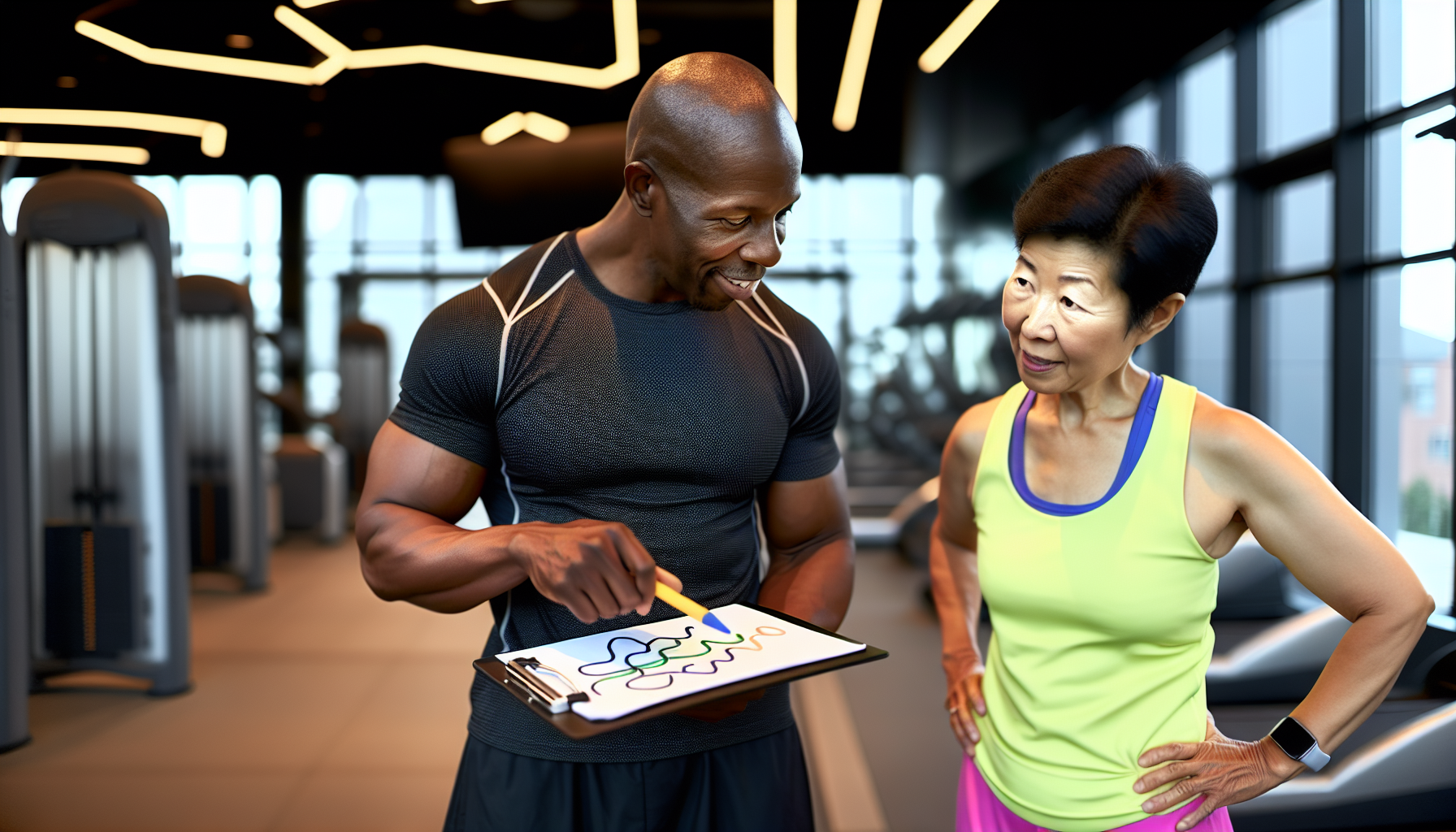 Personal trainer designing a customized workout program
