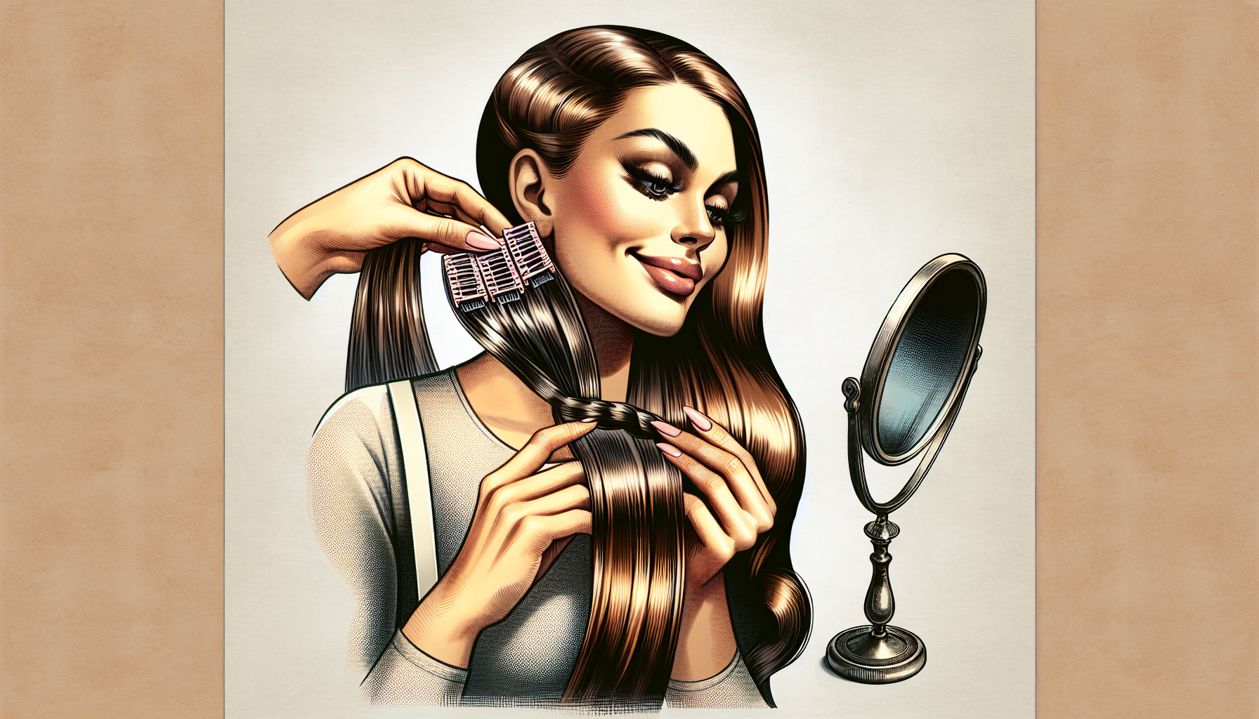 Woman applying clip-in hair extensions in DH Estetika salon - Boston Hair Salon