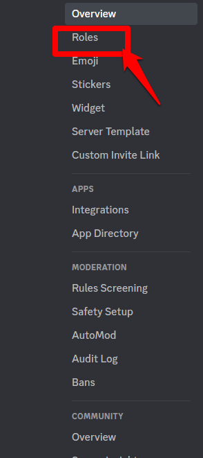 Picture showing the roles tab on Discord