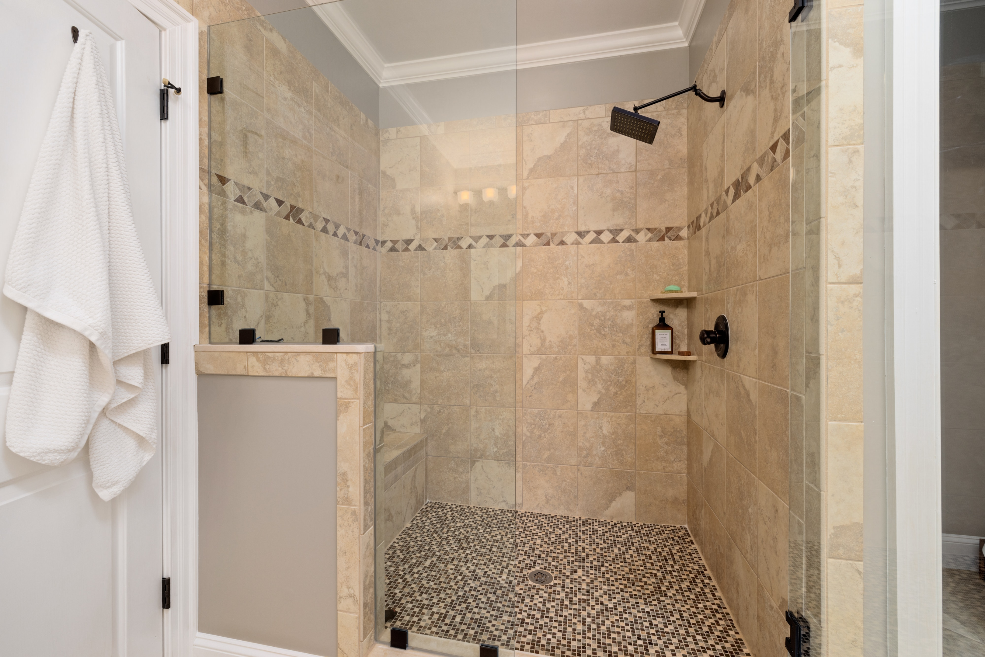 large walk-in marble shower