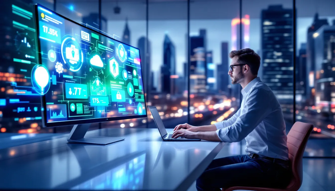 A business IT support technician assisting clients.
