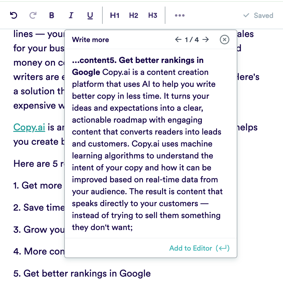 Copy.ai's Write More Feature