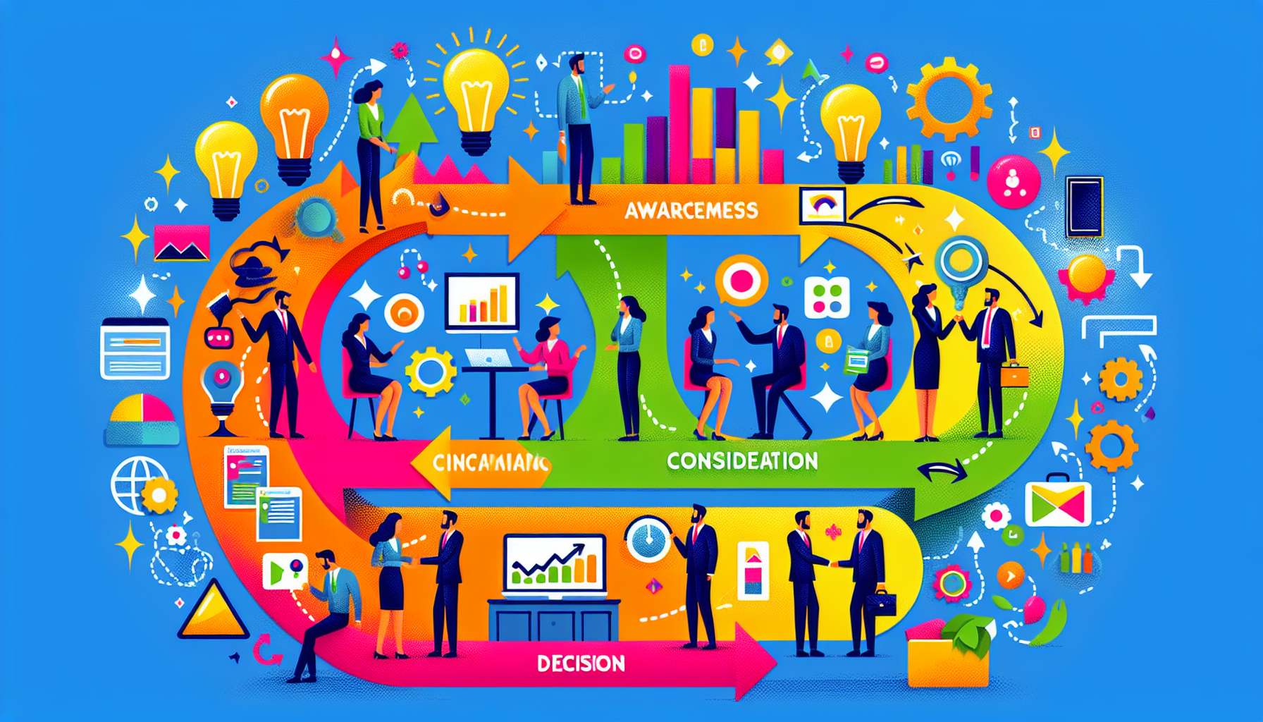 An illustration depicting the B2B customer lifecycle stages.