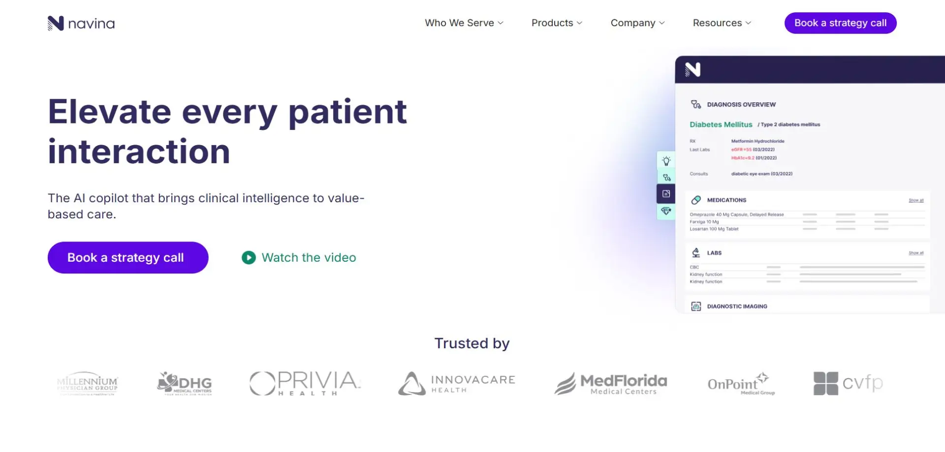 Homepage of Navina website