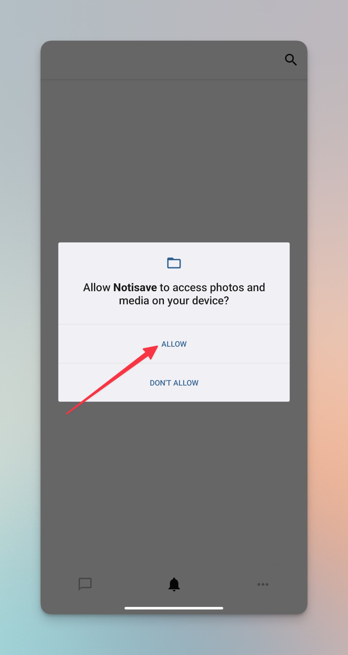 Remote.tools points to Allow button to allow Notisave to access media on your Android phone