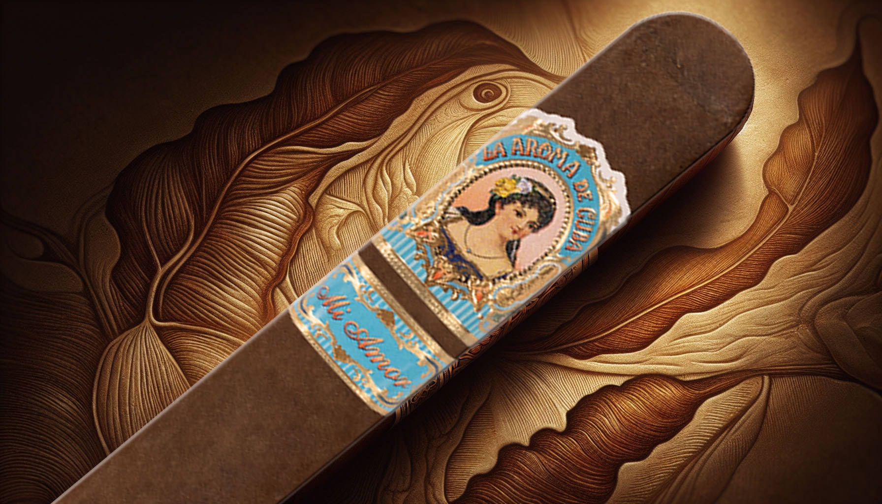 An artistic representation of a full-bodied La Aroma de Cuba Mi Amor cigar with rich, earthy tones.