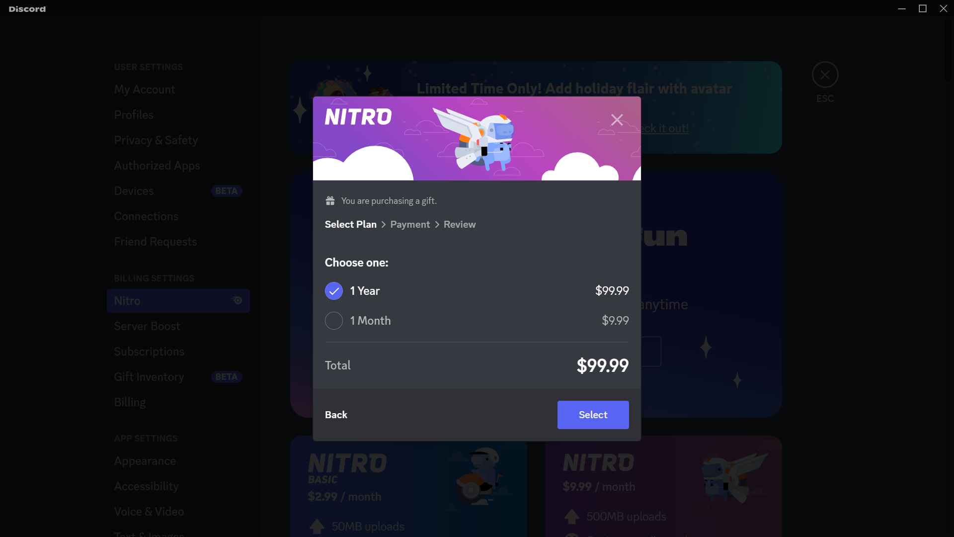 Discord Nitro monthly or yearly subscription