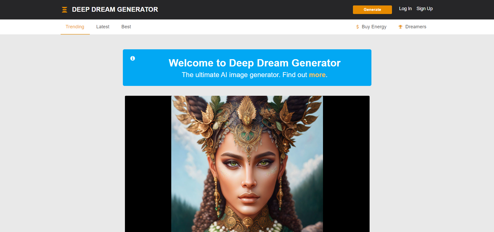 Deep dream generator homepage
