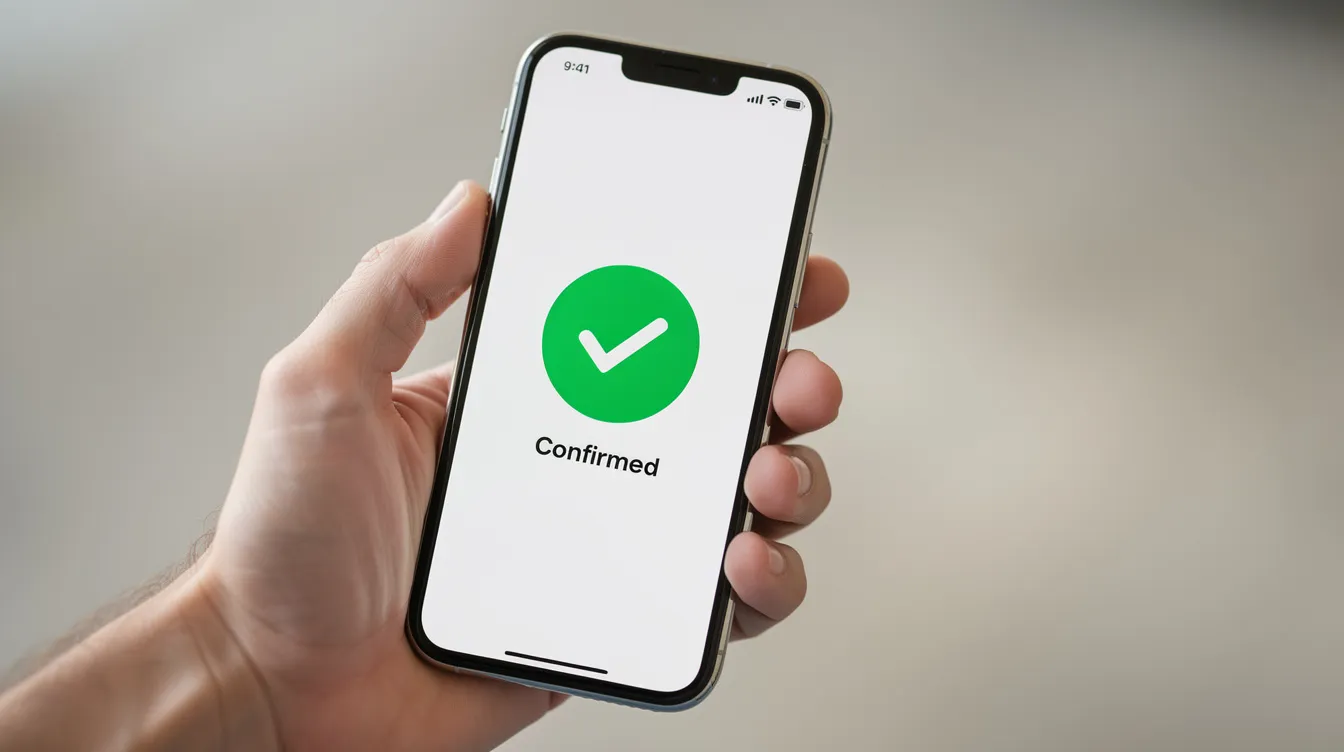 An image shows a hand holding a smartphone that displays a confirmation screen featuring a green checkmark, indicating a successful online money transfer. This screen represents the ease of sending money to Nigeria from the UK using a money transfer app.