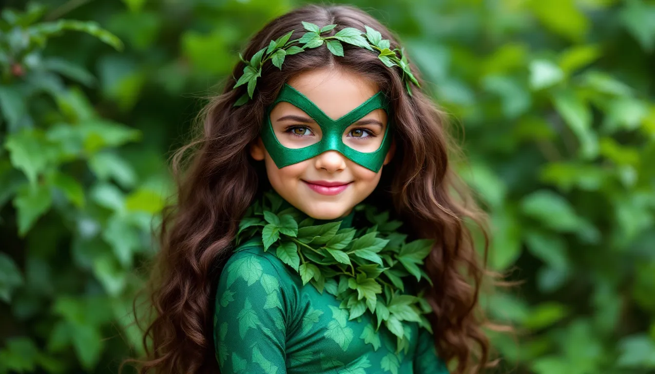 Little girl dressed as poison ivy for halloween, poison ivy halloween costume