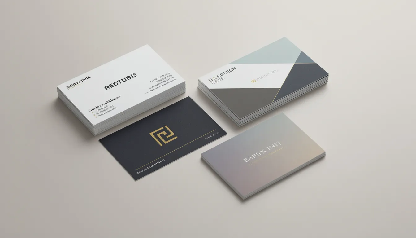 The image showcases a variety of professional business card designs, featuring different layouts and styles that highlight customizable business card templates. Each card is designed to enhance brand image and leave a lasting impression, with options for logos, brand colors, and unique graphics.