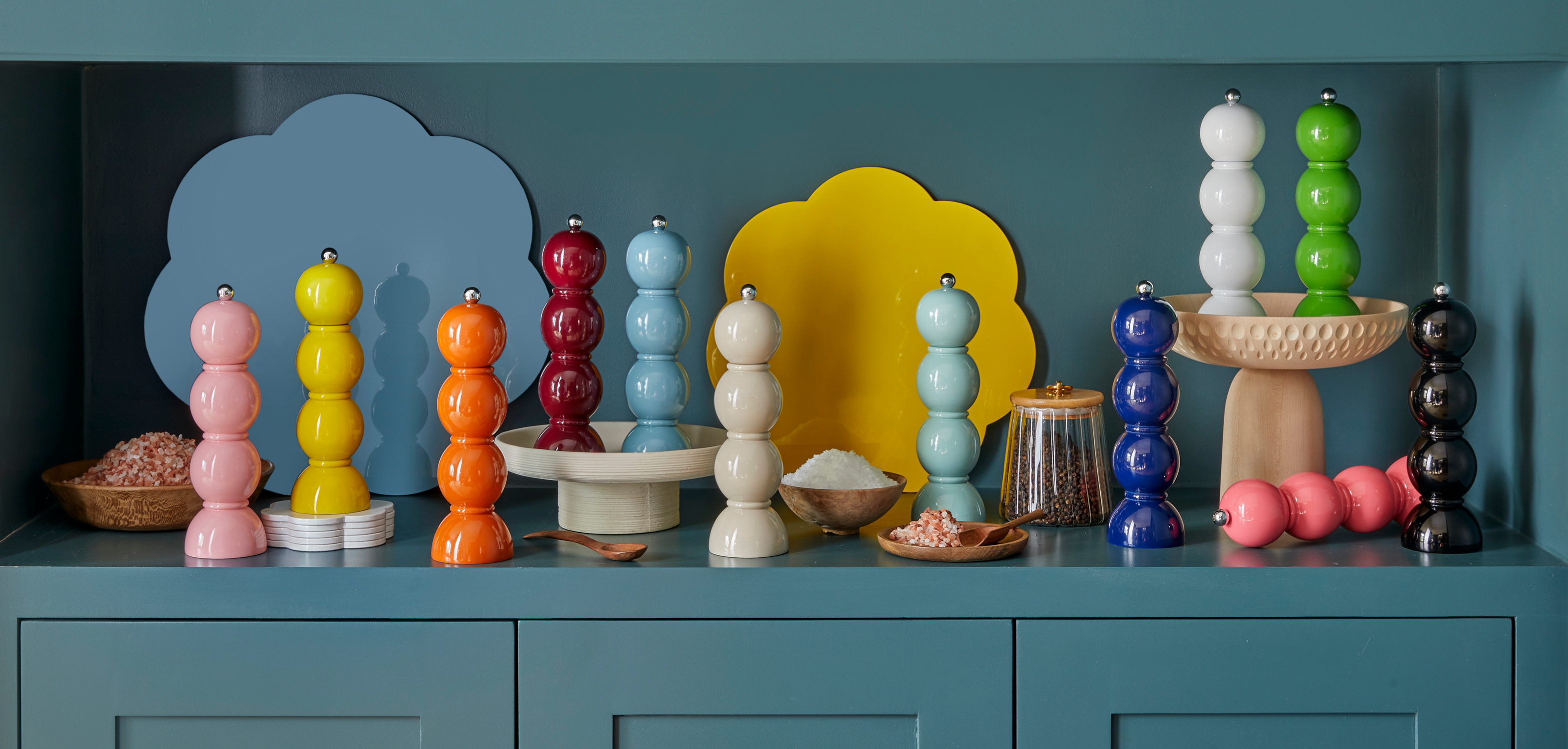 Interior designers Addison Ross's colourful lacquered salt and pepper shakers