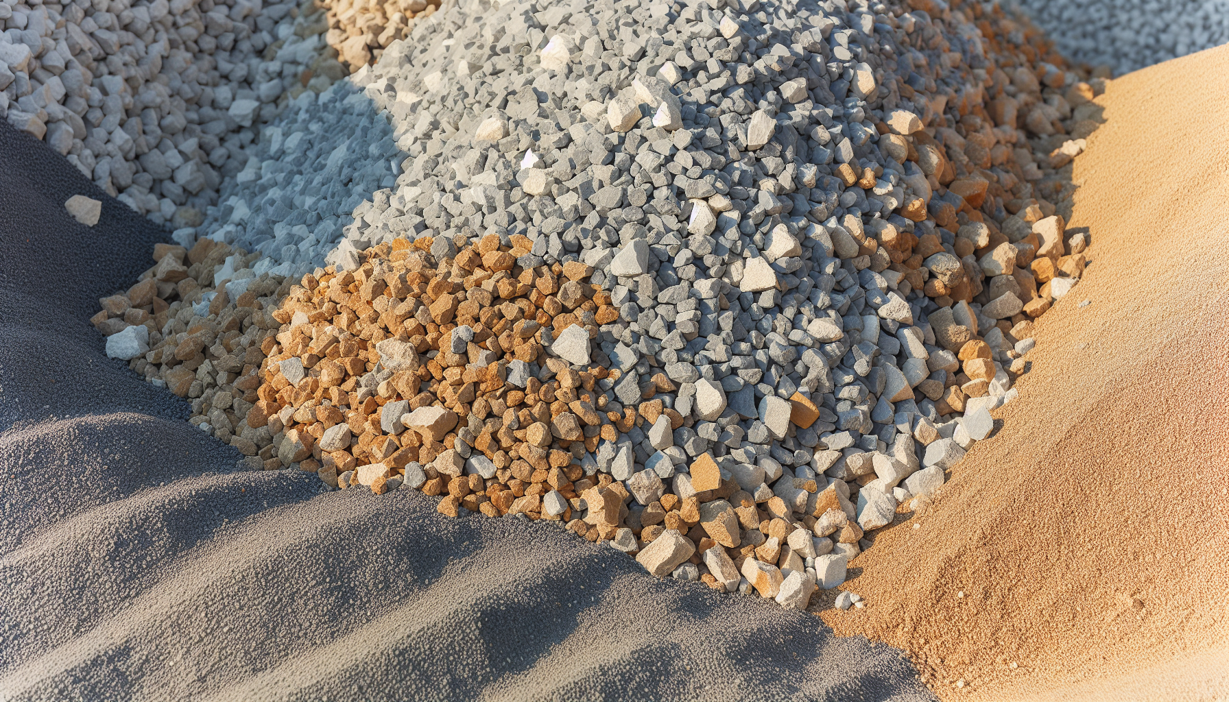 A pile of construction aggregates including gravel and crushed rock