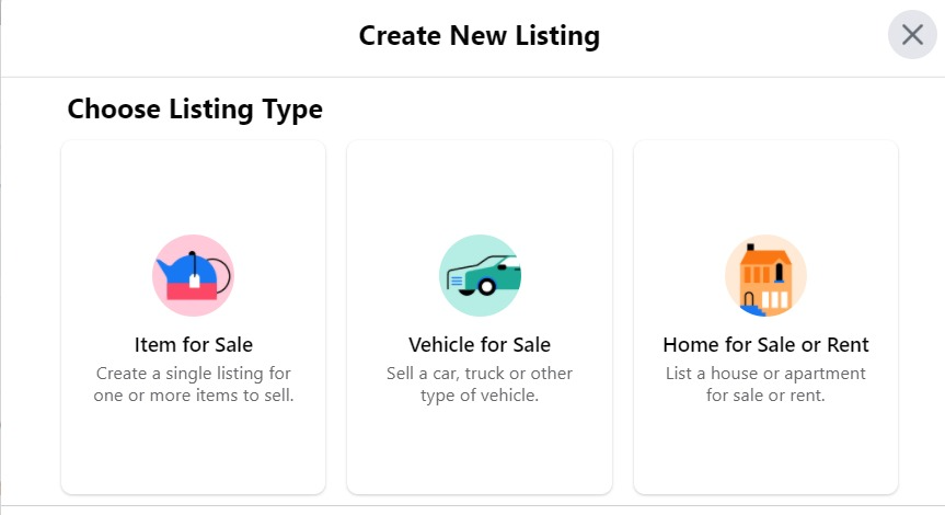 Choose the type of product listing