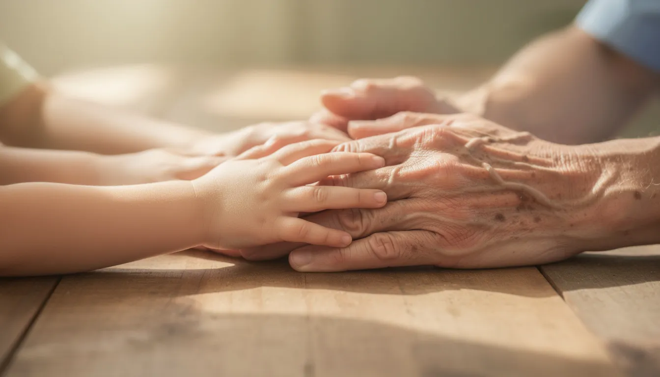 The image depicts hands of various ages, symbolizing the connection between generations and the importance of healthy aging. This visual representation highlights the ongoing pursuit of longevity and cellular health, emphasizing the role of nicotinamide mononucleotide (NMN) supplementation in improving metabolic function and supporting overall well-being.