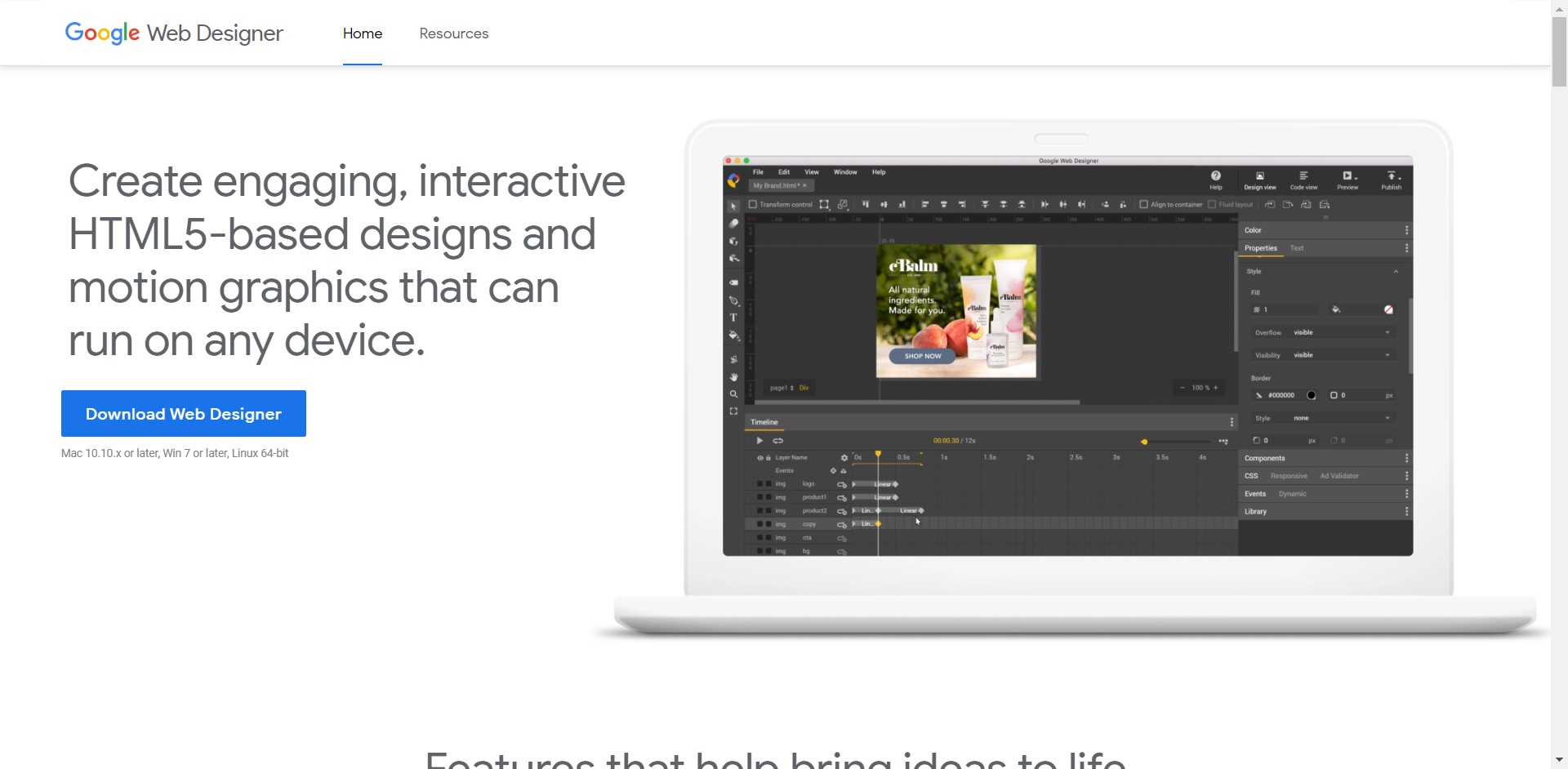 Google Web Designer home page