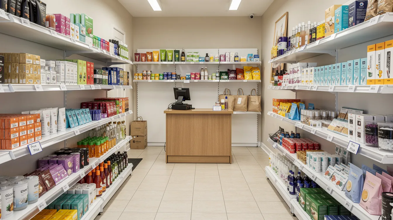e70e80b8 d434 424c b831 89b970304afa The image shows the interior of a small retail shop with neatly organized shelves displaying various products, creating a welcoming atmosphere for customers. This setup could be an example of a beneficiary micro unit that may qualify for financial assistance through mudra loans, aimed at supporting micro and small enterprises.