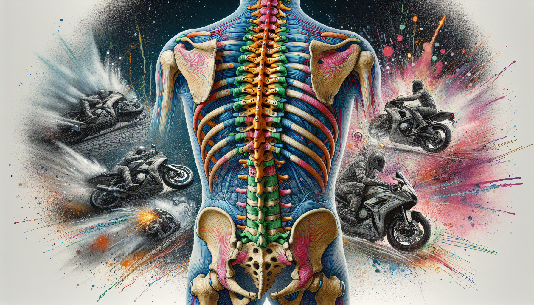 An illustration of spinal cord injuries related to motorcycle accidents.