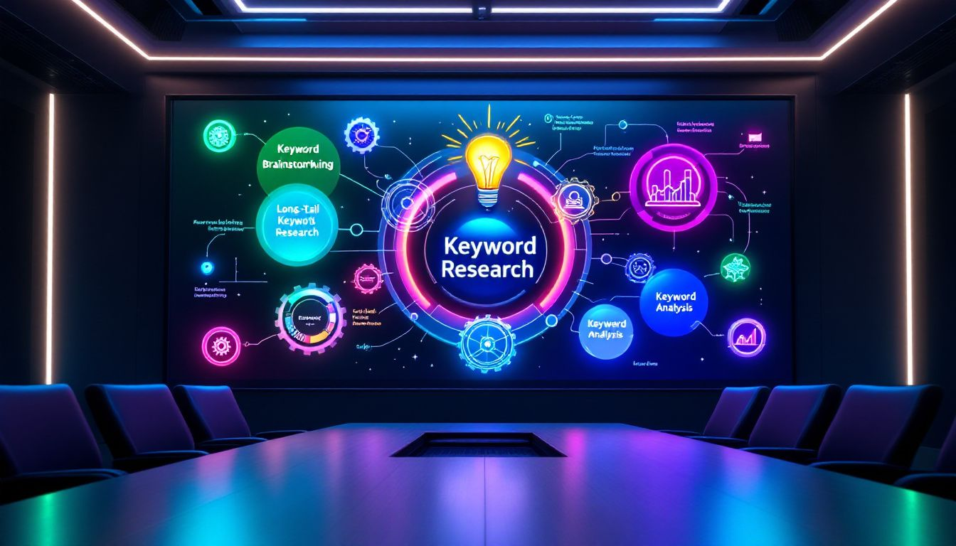 A diagram showing keyword research strategies.