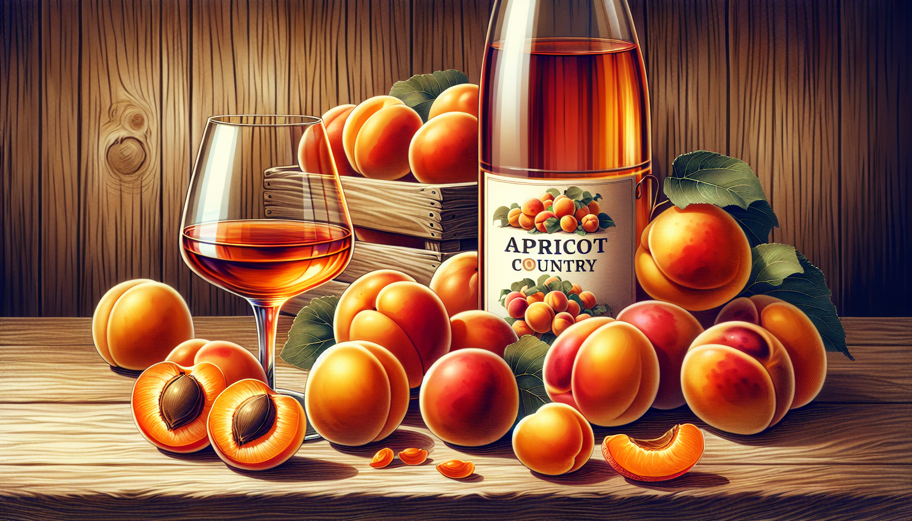 Illustration of apricots and wine