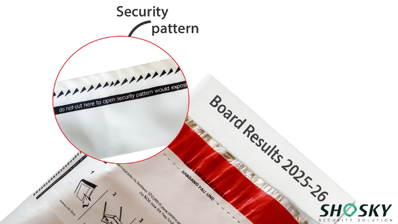 Tamper-evident envelope showing red seal and warning against unauthorized opening