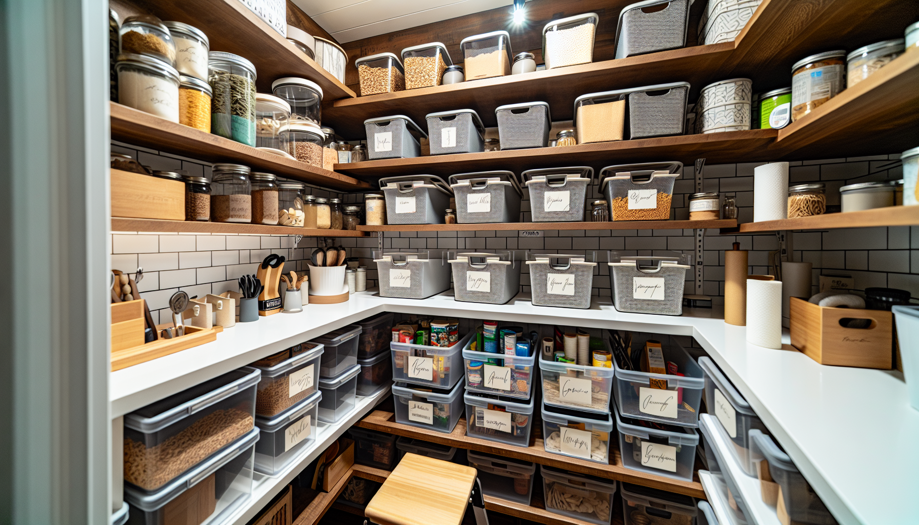 Selecting pantry enhancers for efficient organization in a walk-in pantry