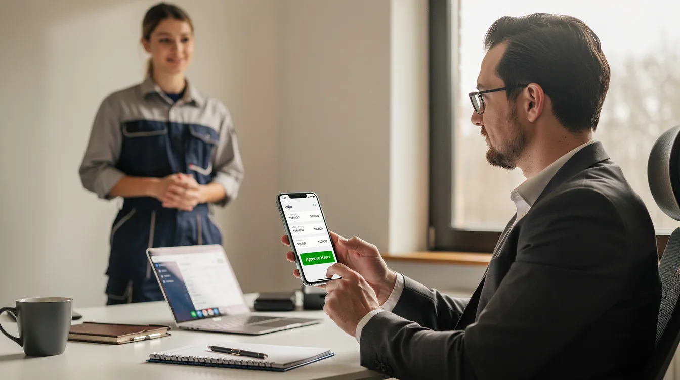 A supervisor reviewing and approving an apprentice's hours on a mobile app.