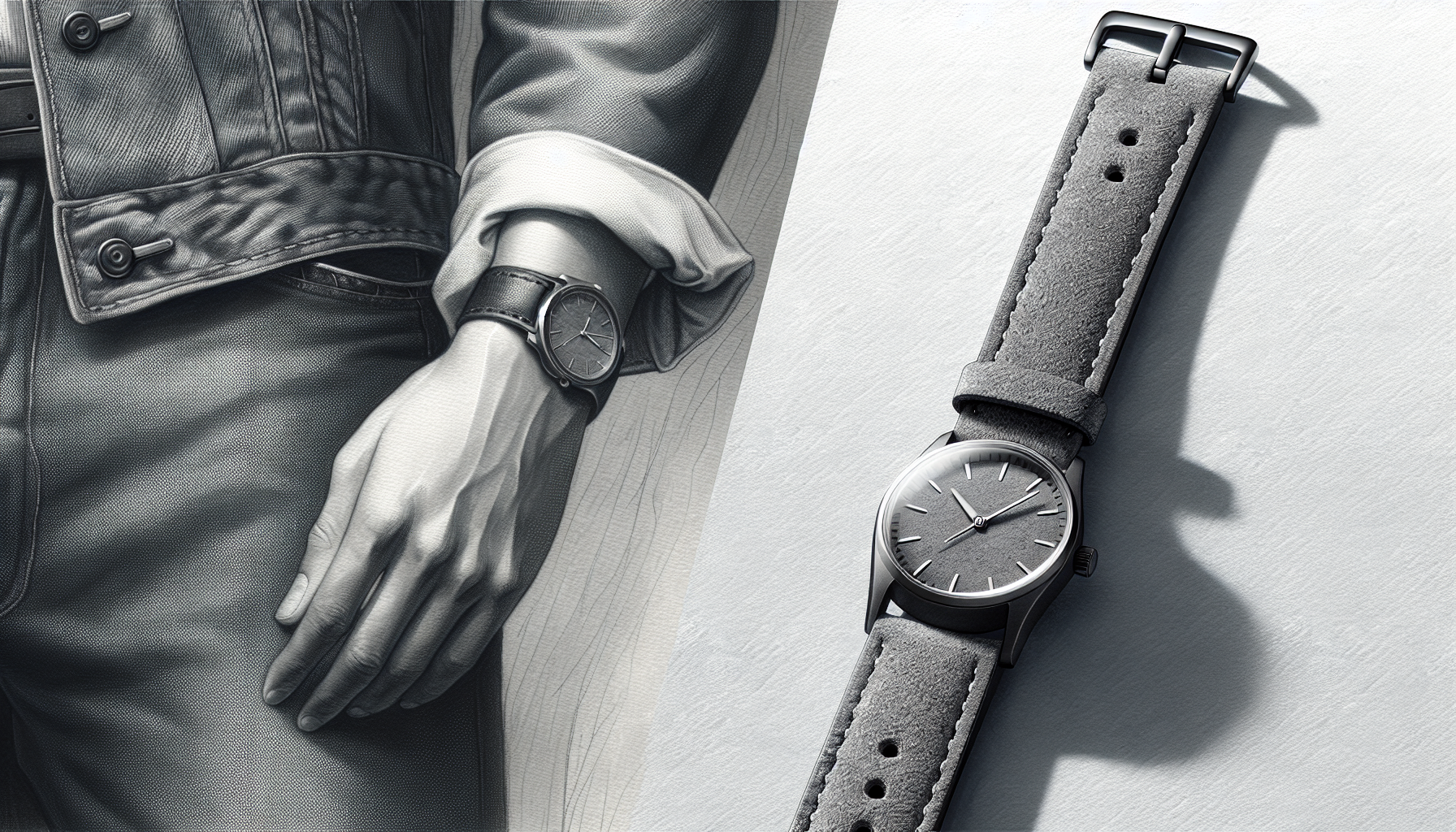 Elegant grey suede leather watch band