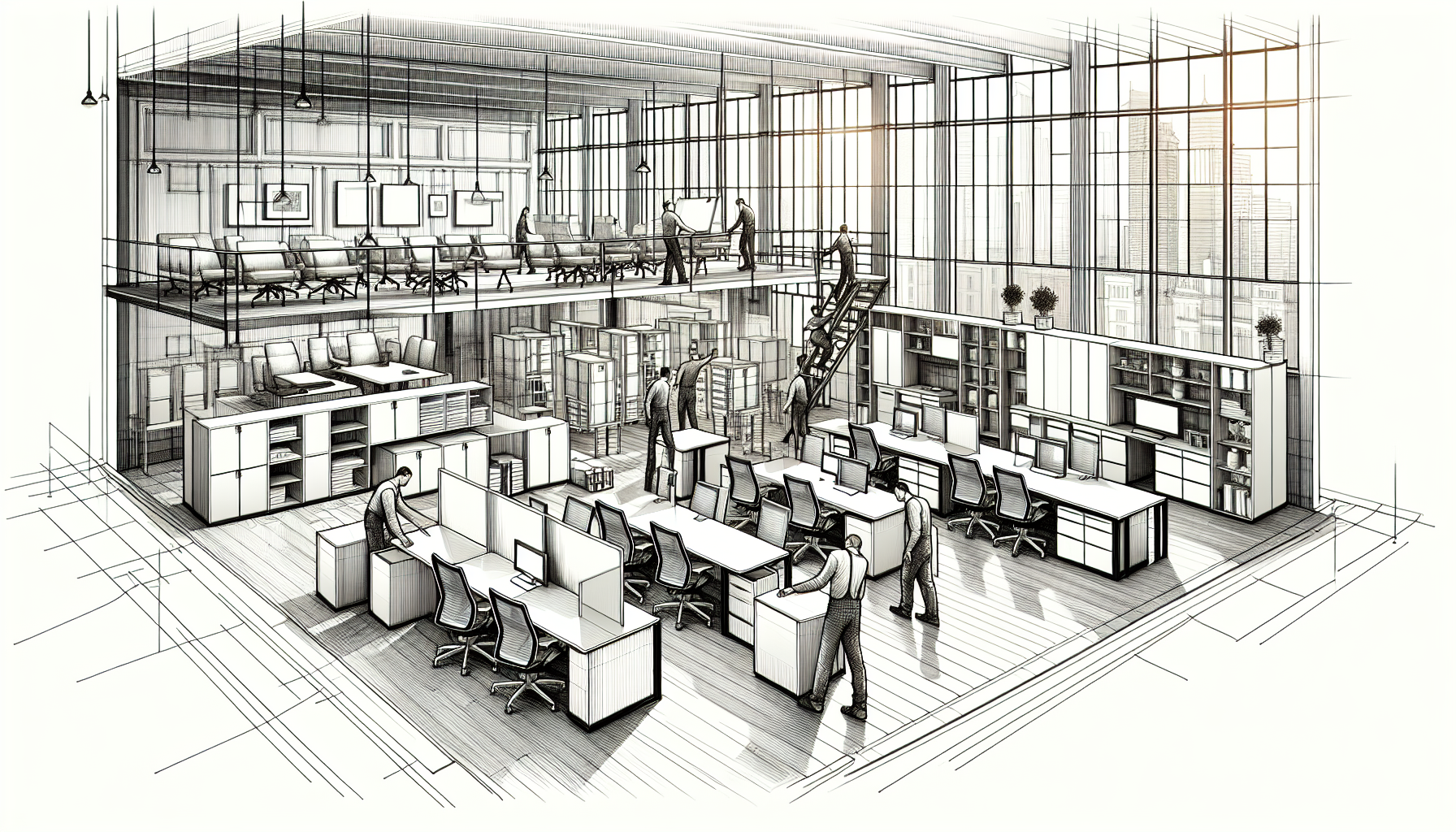 Drawing of a flexible office furniture assembly for unique layouts