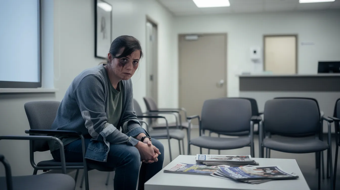 A fatigued person sits in a doctor's office waiting room, suggesting they may be dealing with an autoimmune disease, such as systemic lupus erythematosus, which can cause severe fatigue and other debilitating symptoms. The atmosphere reflects the challenges of managing health problems and the potential need for social security disability benefits.