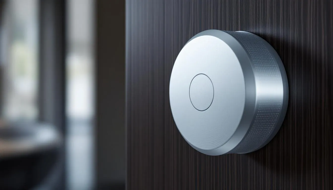 A close-up of a smart door lock, showcasing its sleek design and modern technology, illustrating the concept of keyless entry.