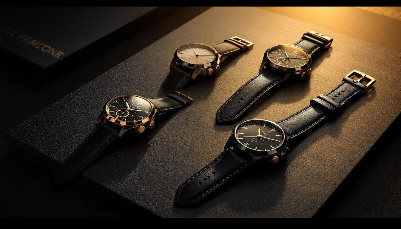 Limited edition leather strap watches on display.