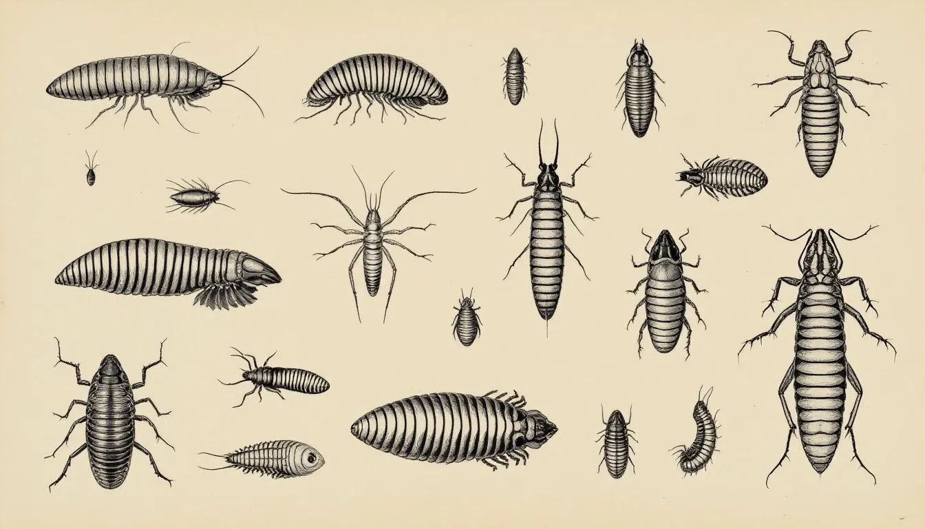 A variety of isopods including terrestrial and marine species.