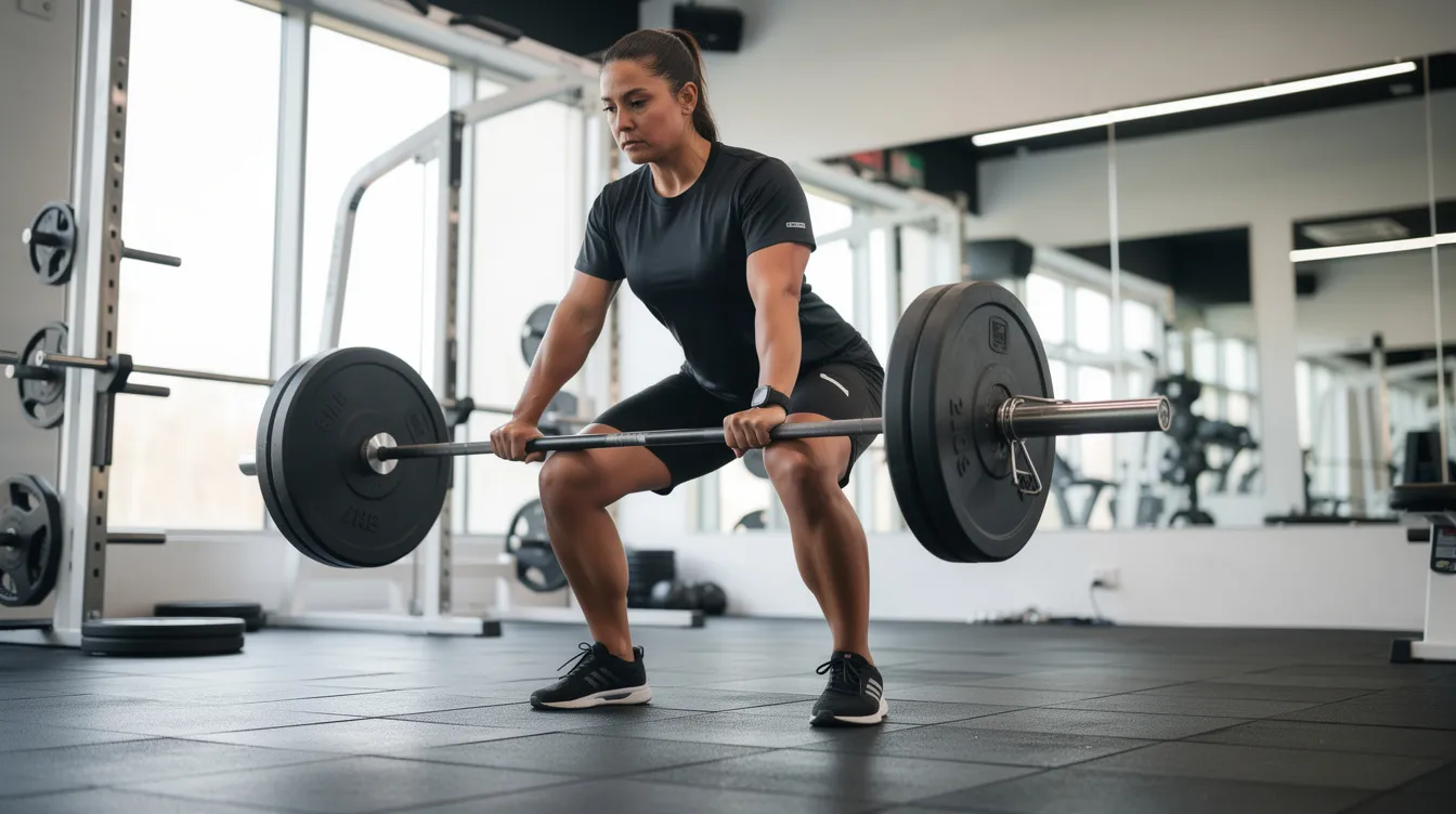 A person is performing deadlifts in a well-lit gym, demonstrating proper form that emphasizes the importance of resistance training for physical health and longevity. Engaging in such exercises can enhance muscle strength and support overall brain health, contributing to better cognitive function and metabolic health.