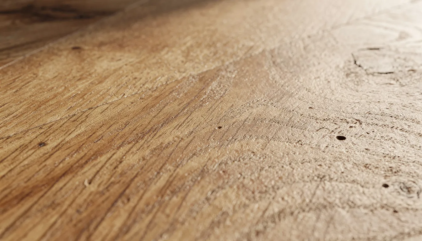 Een close-up van warm eikenhout toont de natuurlijke structuur en nerven, wat bijdraagt aan een stijlvolle en gezellige sfeer in de woonkamer. Dit hout kan perfect worden gebruikt voor een wandpaneel tv meubel, dat niet alleen functioneel is, maar ook een exclusieve uitstraling heeft.