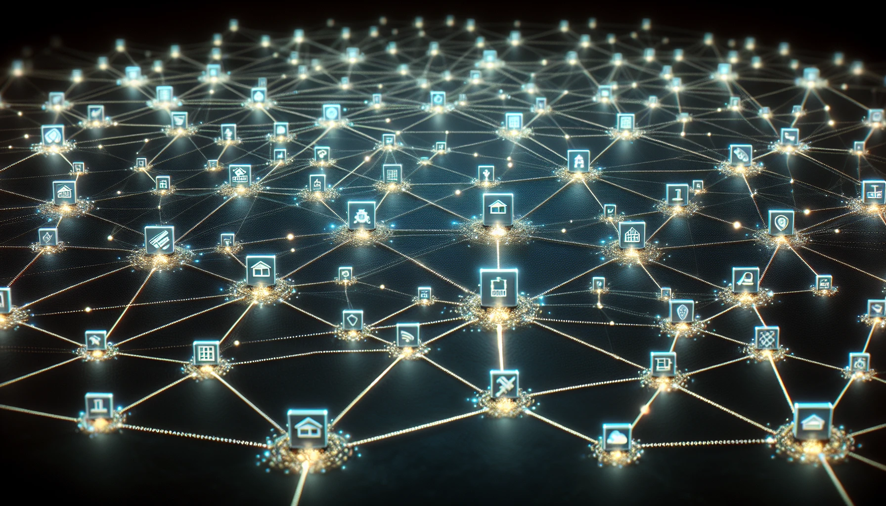 Illustration of a blockchain network with various tangible assets being tokenized - Blockchain technology – crypto assets – smart contracts – tokenization – Traditional Finance – cryptocurrency – digital assets – tokenizing – digital tokens – tokenized assets – Real World Assets 