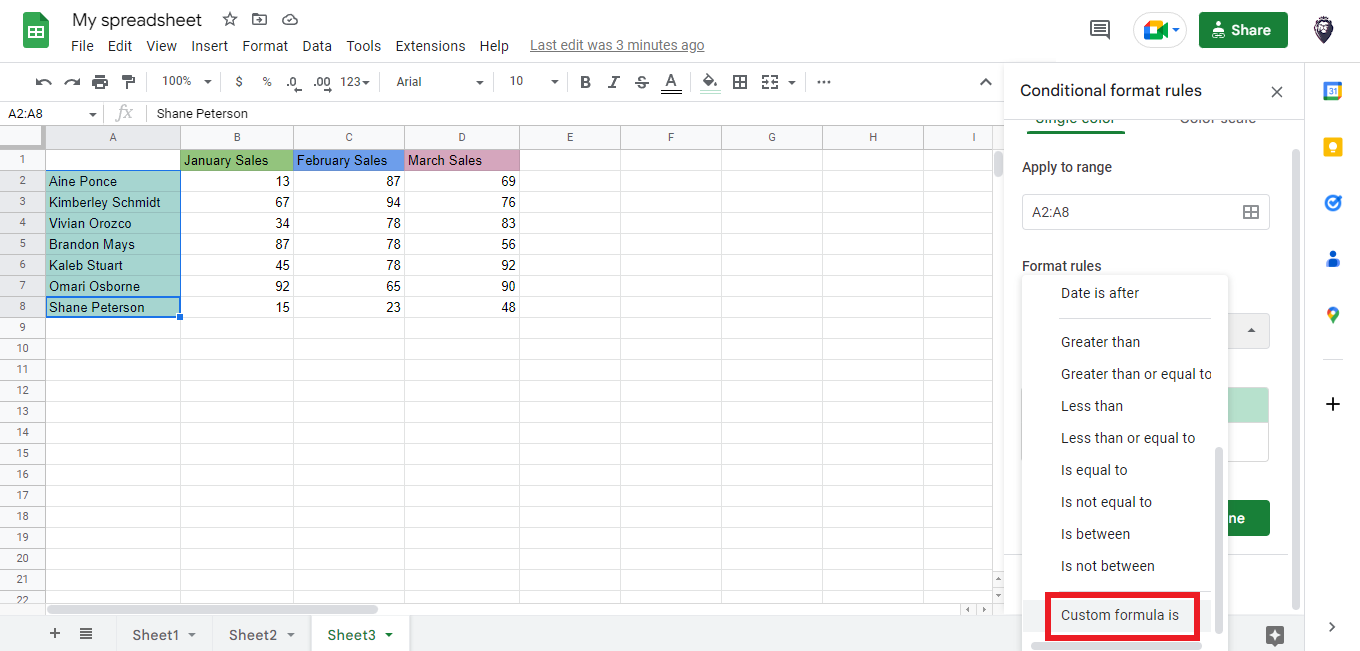 to start conditional formatting rule.