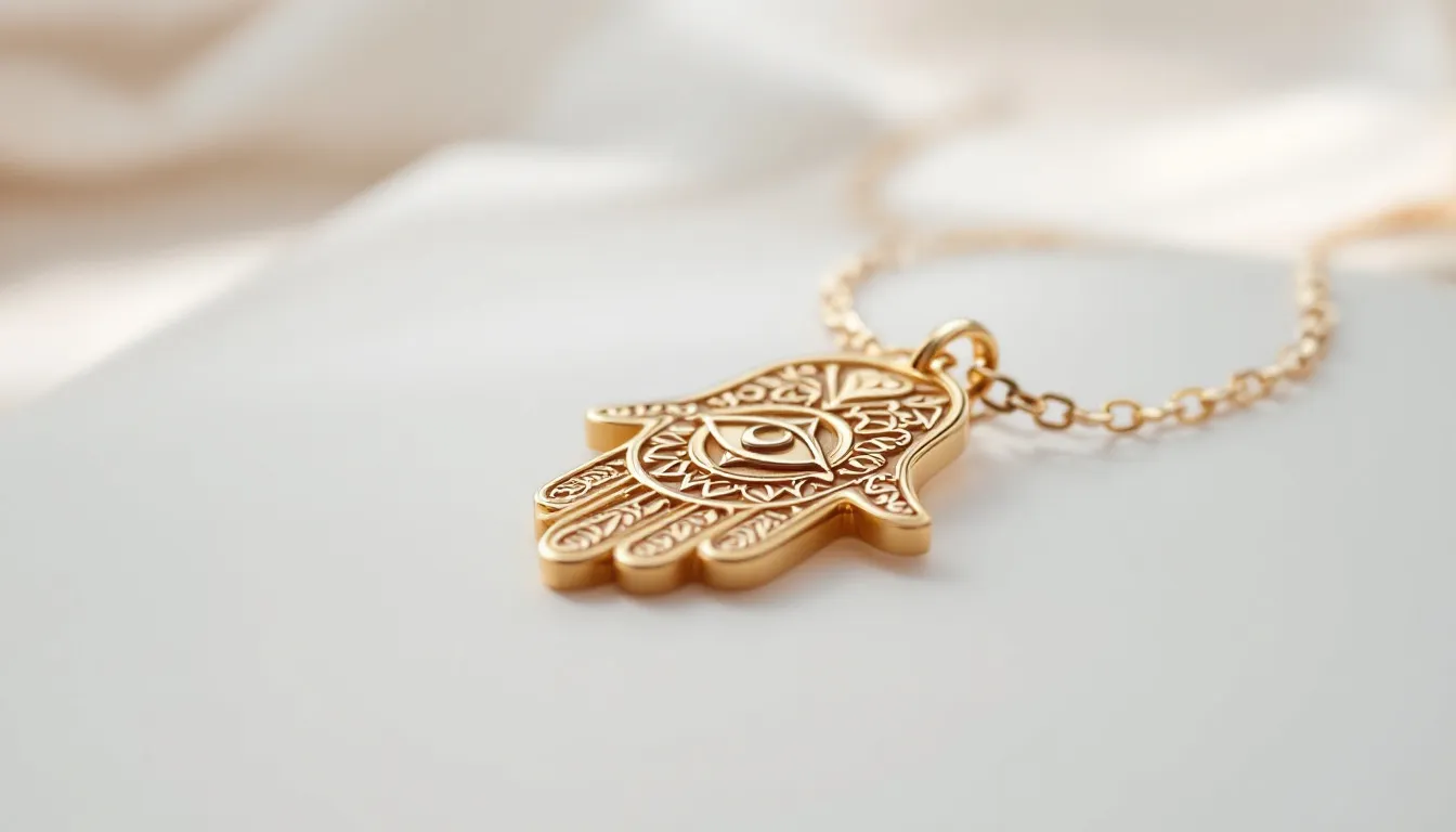 The image showcases a stylish hamsa gold plated bracelet featuring a prominent hamsa hand charm, designed to offer protection and luck to the wearer. The bracelet, adjustable for a perfect fit on the wrist, is crafted in yellow gold with intricate details, making it a beautiful accessory that embodies both elegance and cultural significance.