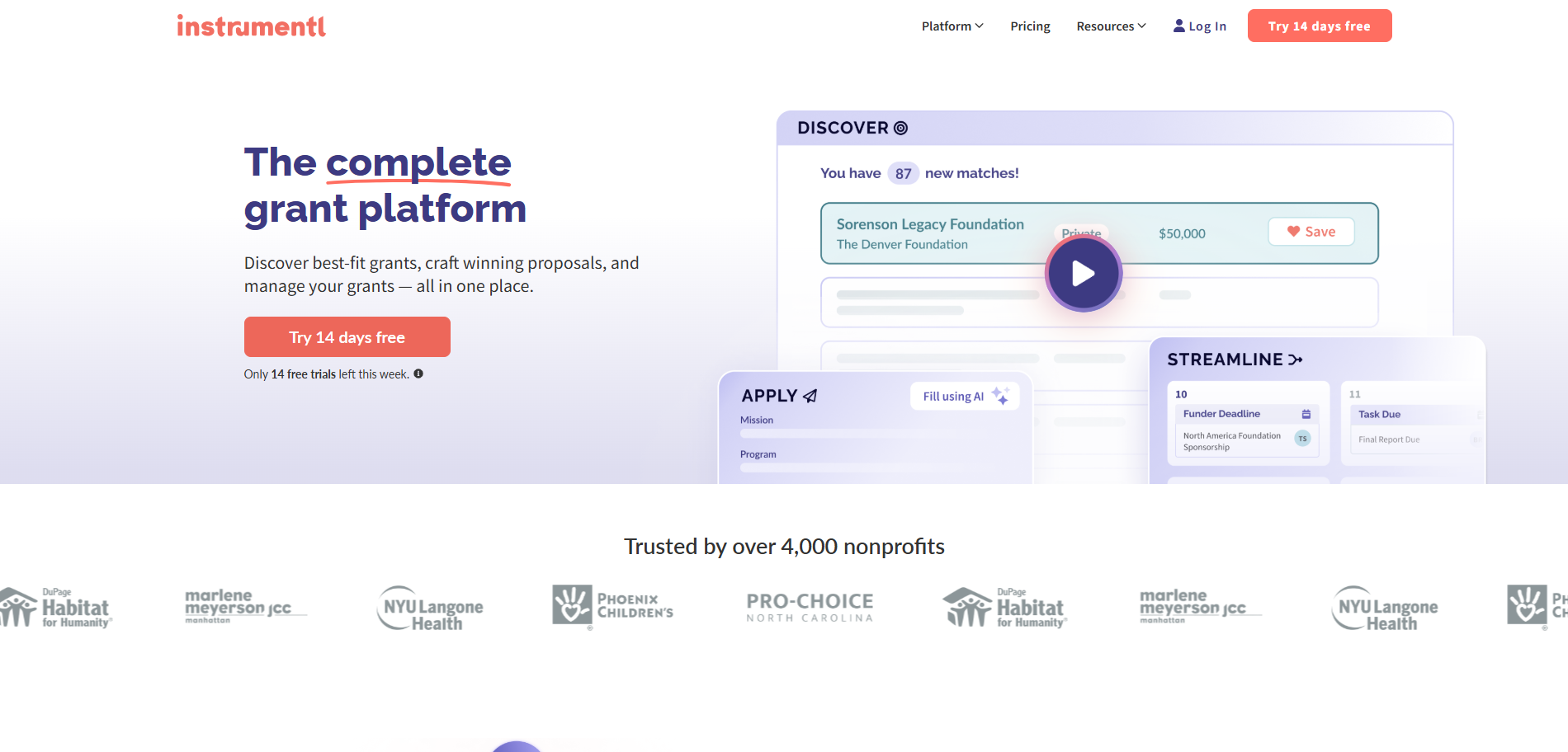 Instrumentl - homepage